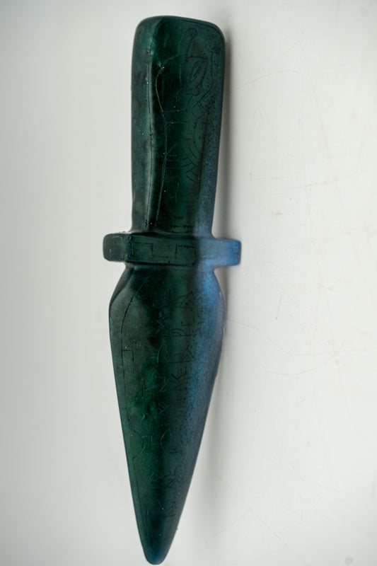 Blue Jade Resin Replica of Ojuelos de Jalisco Stone AlienCarvings Authentic Ceramonial Dagger